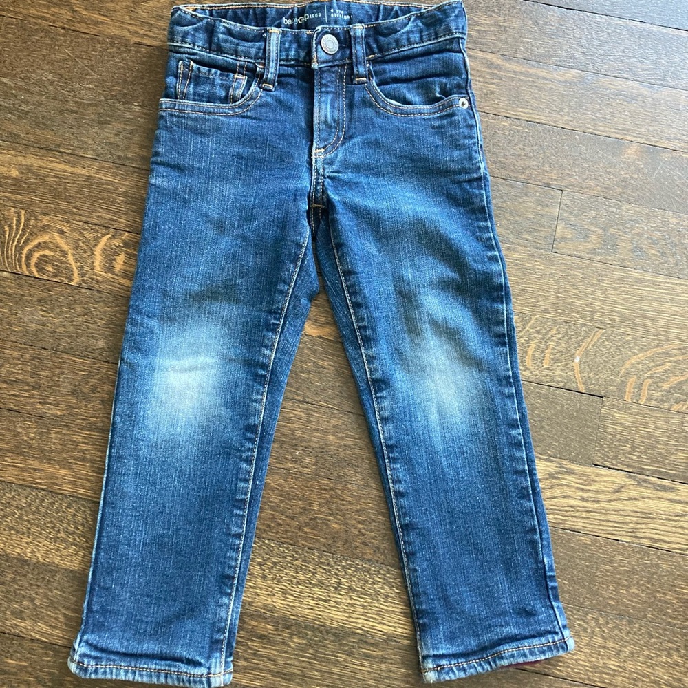 Gap Baby Boy Girl Denim Blue Jeans
Lined Red Plaid Warm 
4 Years
Preowned